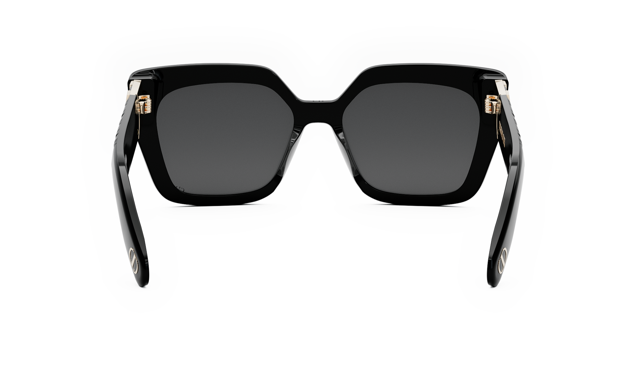 A pair of black sunglasses with gold accents.