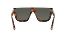 A pair of sunglasses with dark lenses and a brown frame.