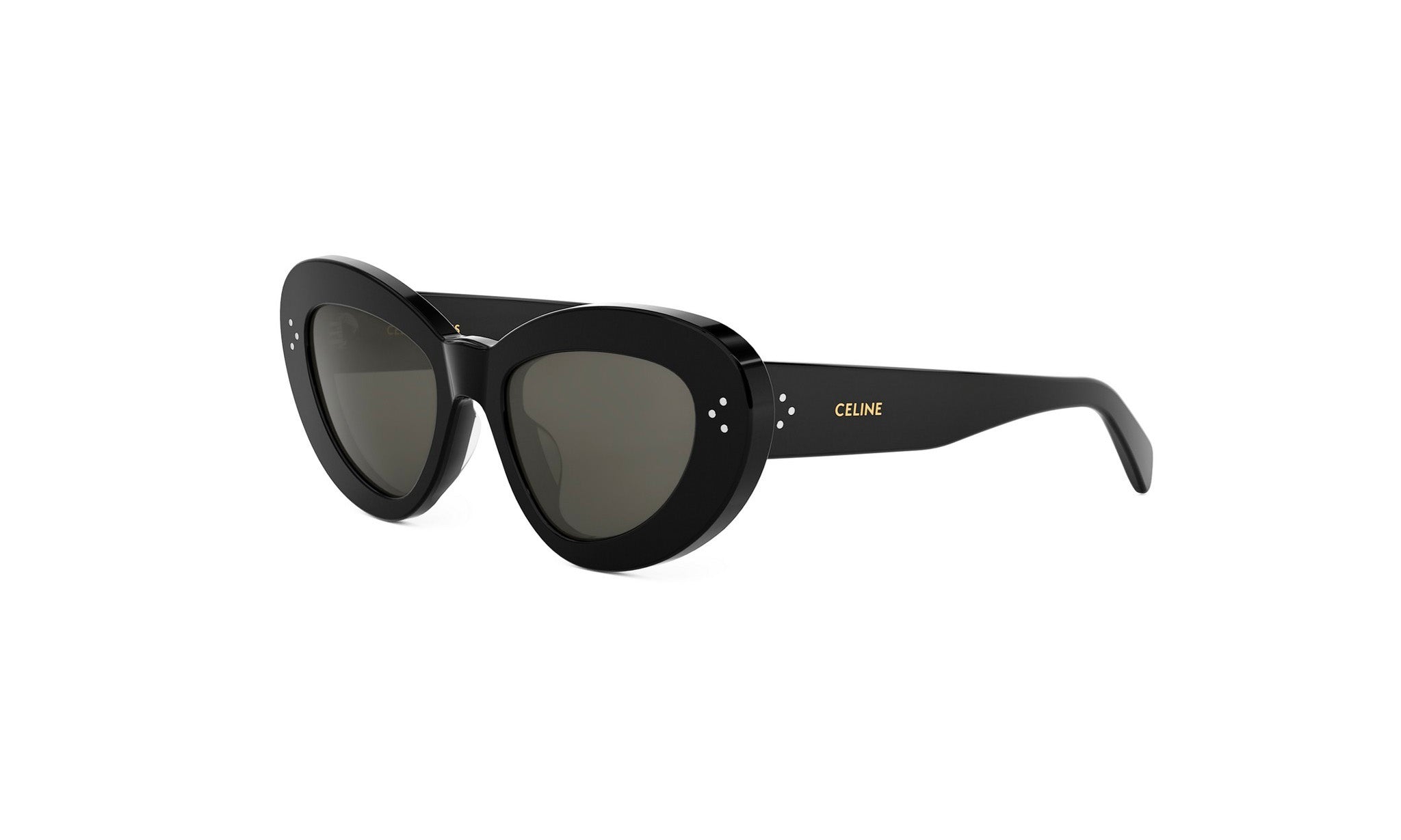 A pair of black sunglasses with a round frame and dark lenses.