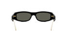 A pair of black sunglasses with dark lenses and gold-colored temples.