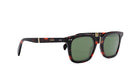 A pair of stylish sunglasses with dark frames and green lenses.