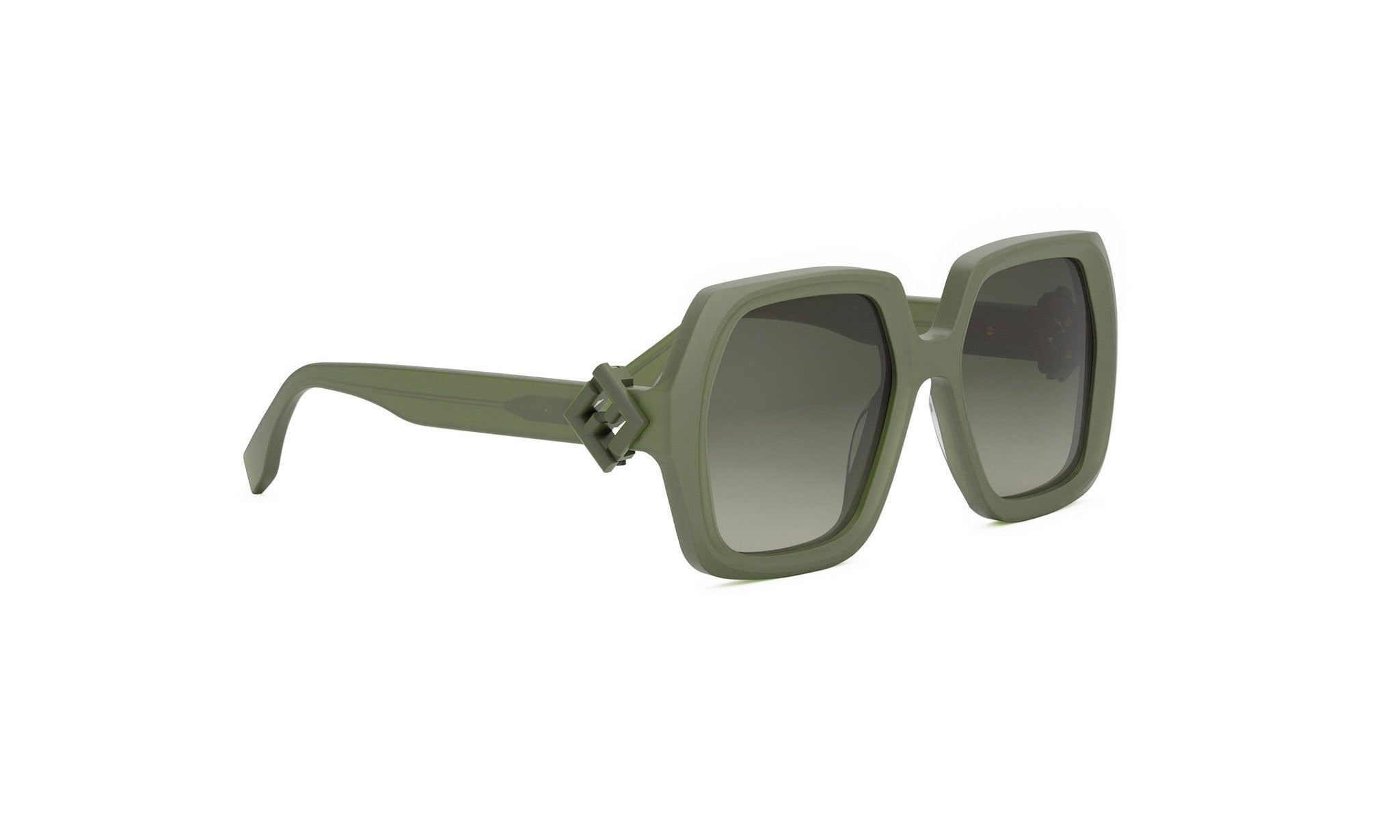 A pair of green-framed sunglasses with a square frame design.