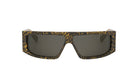 A pair of leopard print sunglasses with dark lenses.