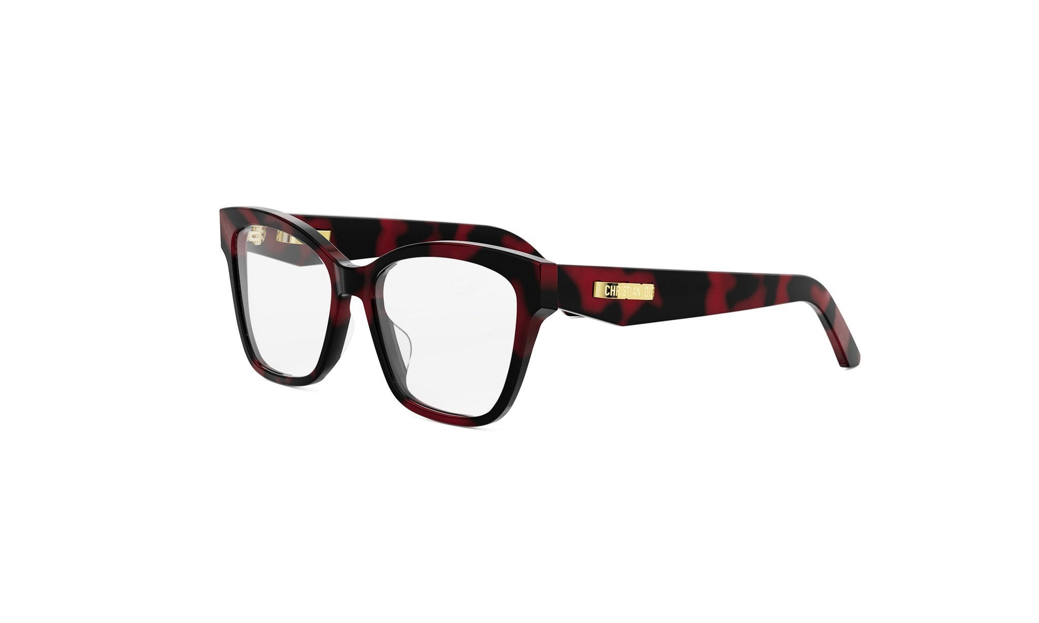 A pair of stylish, tortoiseshell-patterned glasses with a dark frame and gold accents.