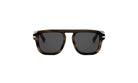 A pair of dark-framed sunglasses with dark lenses.