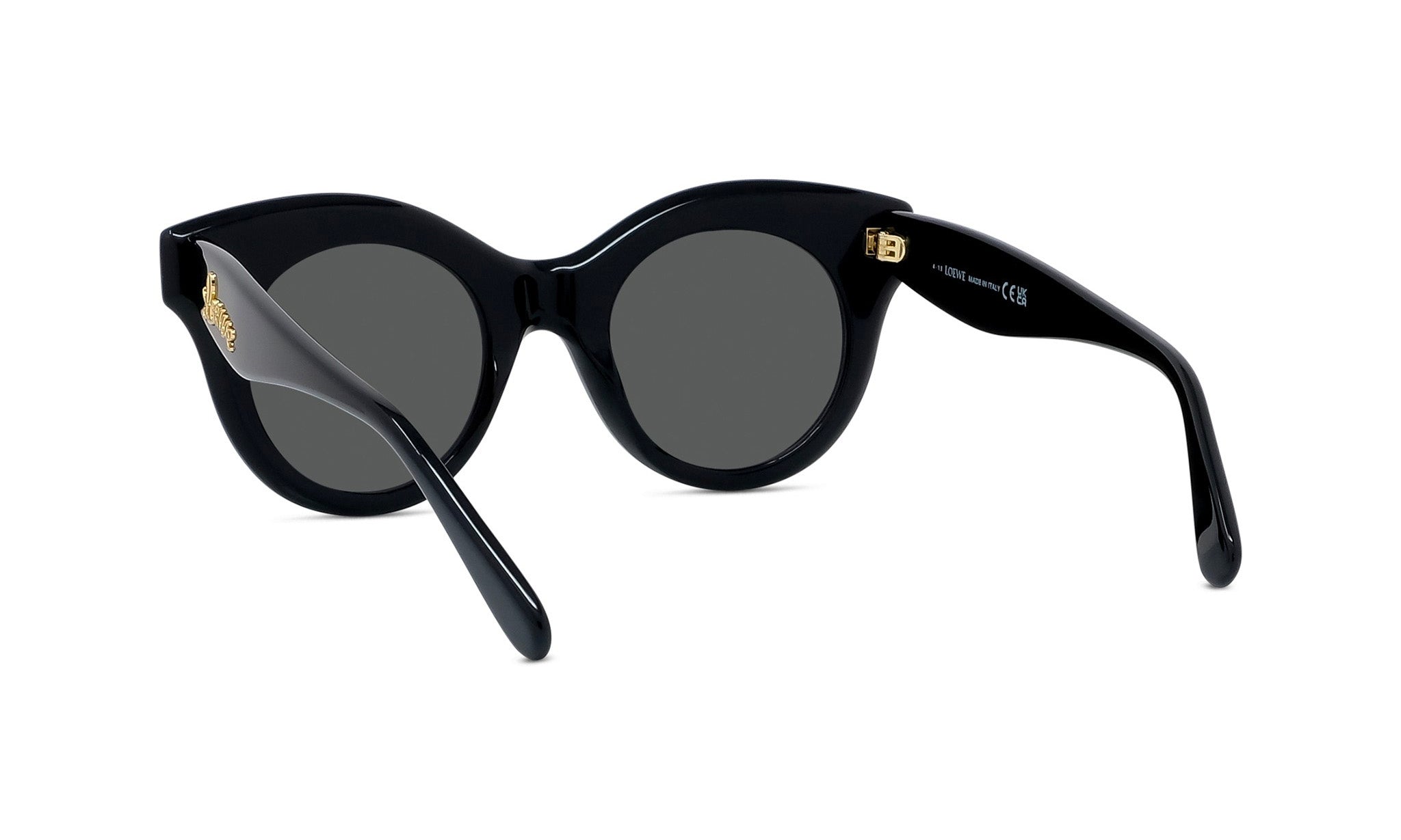 A pair of black cat-eye sunglasses with dark lenses.