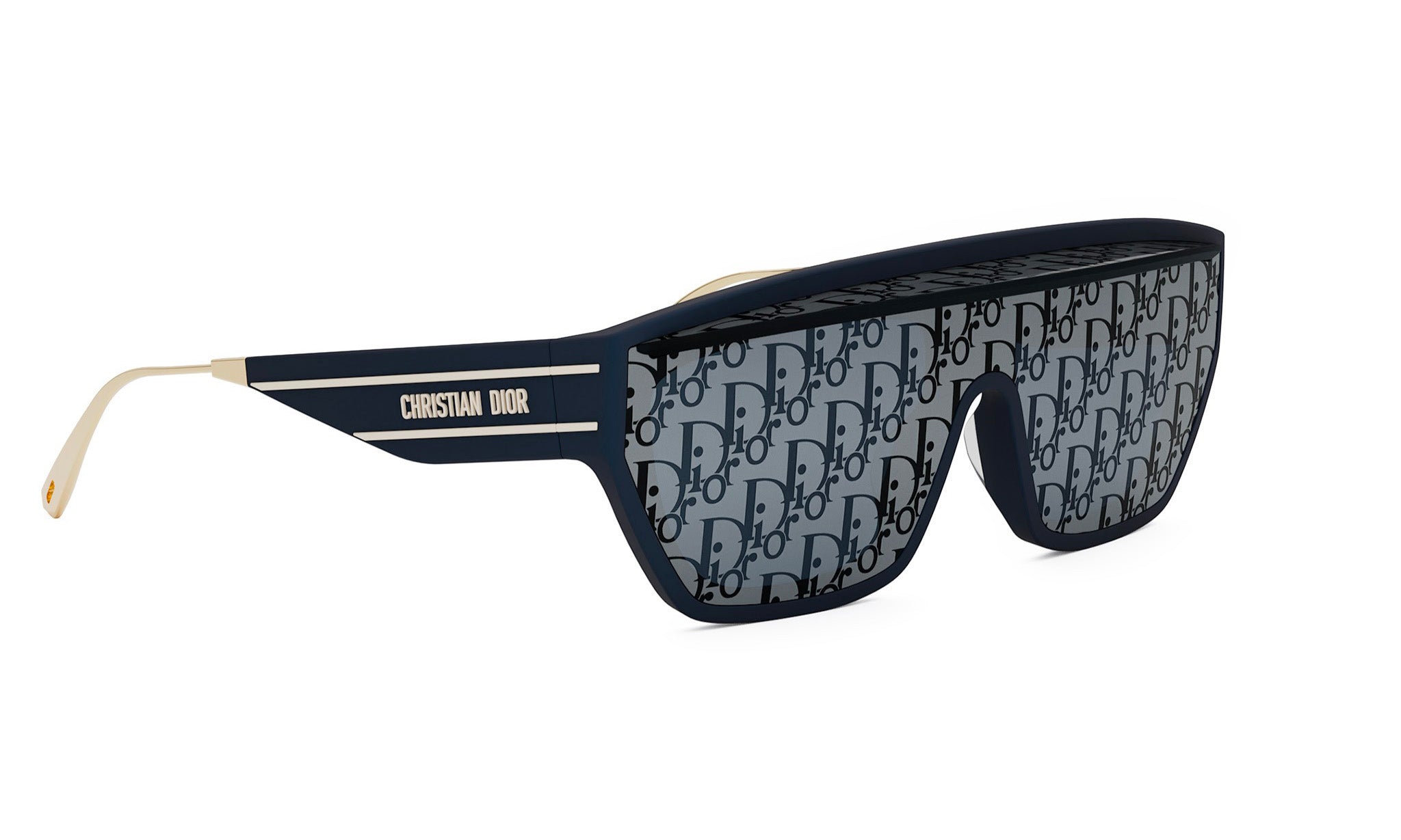 A pair of sunglasses with a distinctive pattern on the lenses.