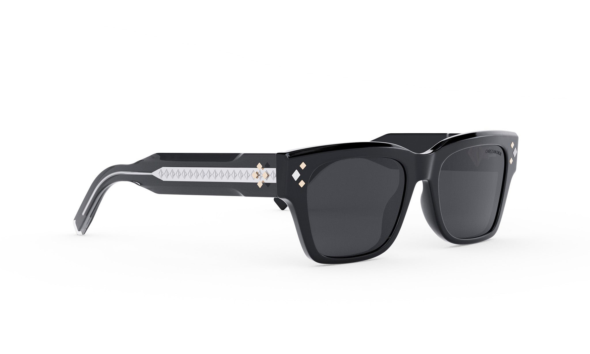 A pair of black sunglasses with a sleek, modern design.
