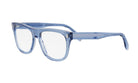 A pair of blue-tinted glasses with clear lenses.