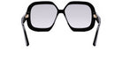 A pair of black-framed sunglasses with a sleek, modern design.