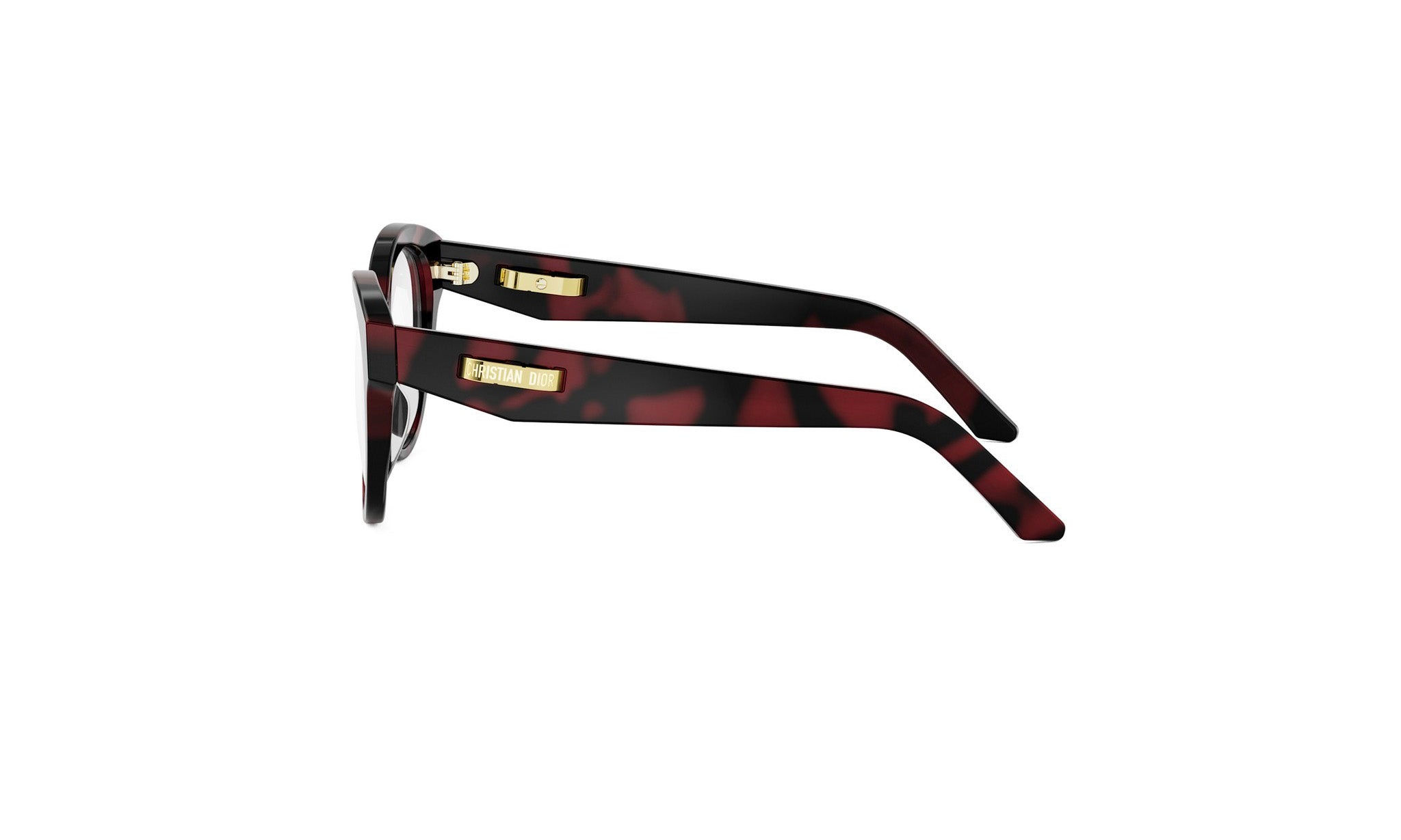 A pair of stylish, tortoiseshell-patterned glasses with gold accents, positioned side by side against a white background.