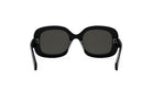 A pair of black sunglasses with dark lenses.