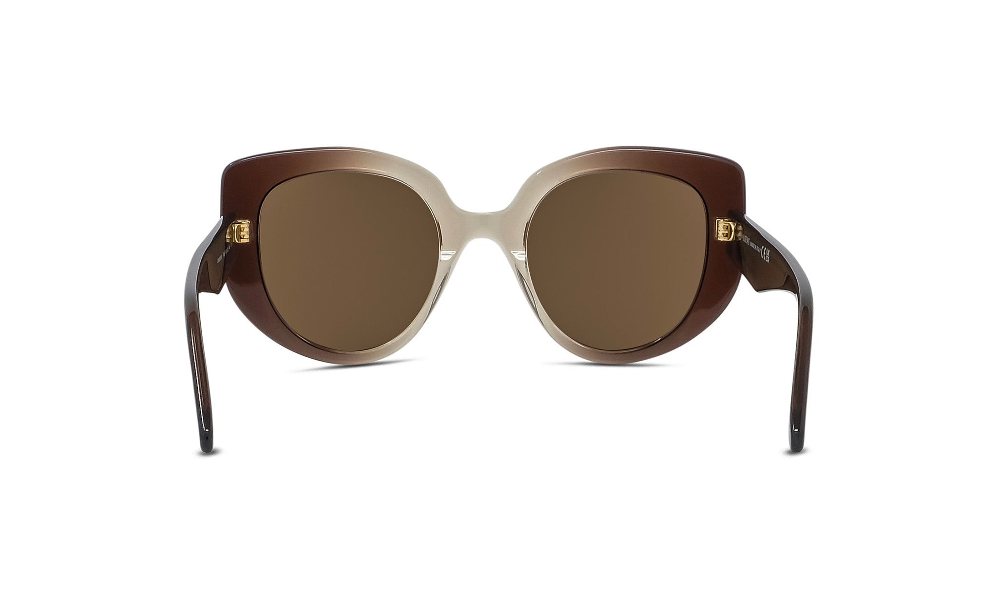 A pair of stylish sunglasses with a brown frame and tan lenses.