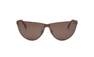 A pair of brown sunglasses with a distinctive Fendi logo on the temples.