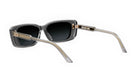 A pair of stylish sunglasses with a dark frame and gold accents.