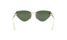 A pair of gold-colored sunglasses with dark green lenses.