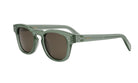 A pair of green-framed sunglasses with dark lenses.