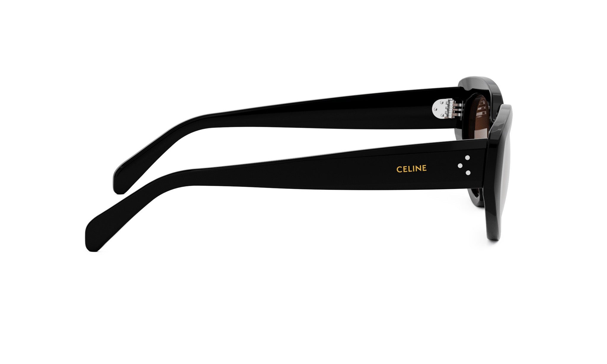 A pair of black sunglasses with the Celine logo on the frame.