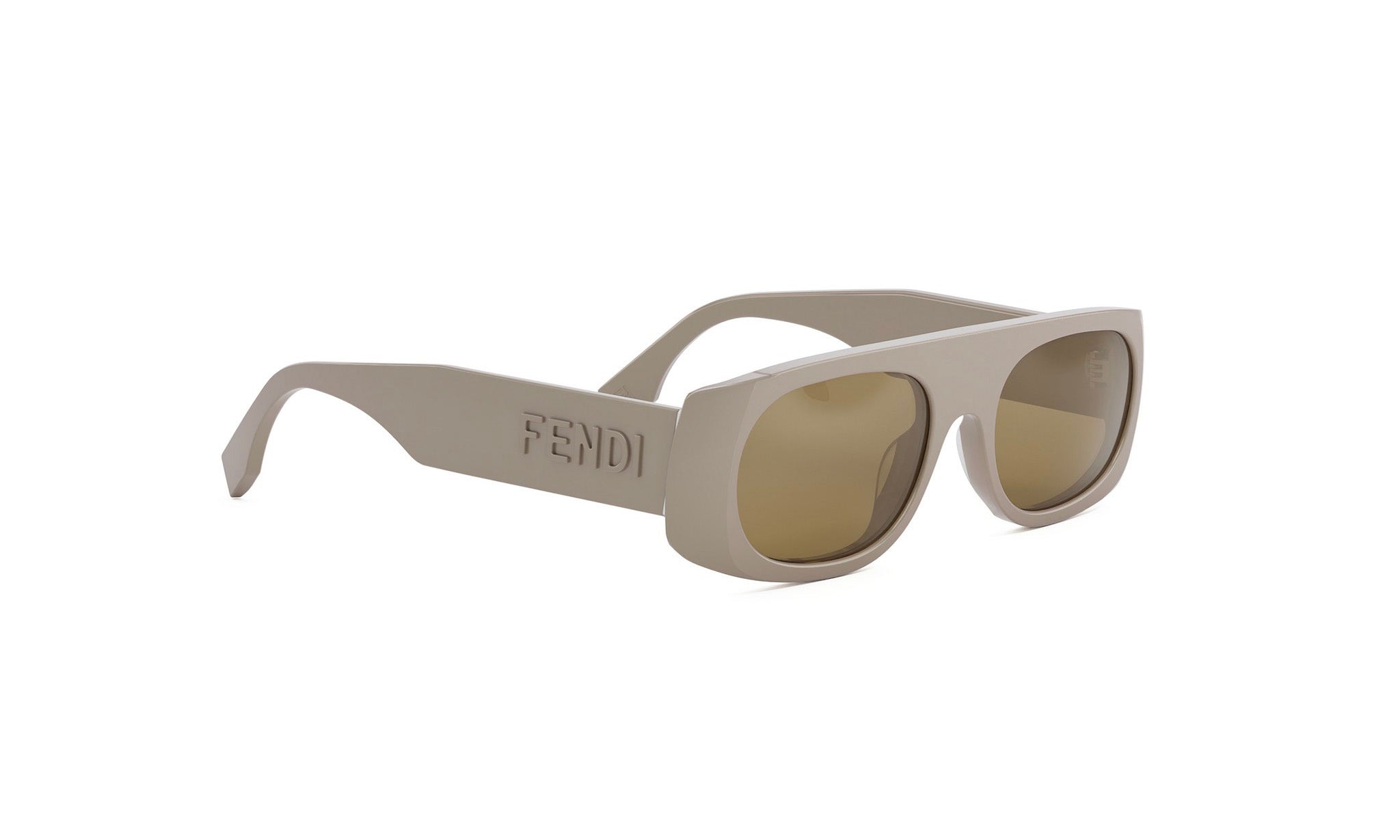 A pair of white Fendi sunglasses with a distinctive design.