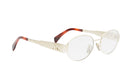 A pair of round, gold-colored eyeglasses with a tortoiseshell accent on the temples.