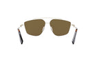 A pair of stylish sunglasses with a silver frame and dark brown lenses.
