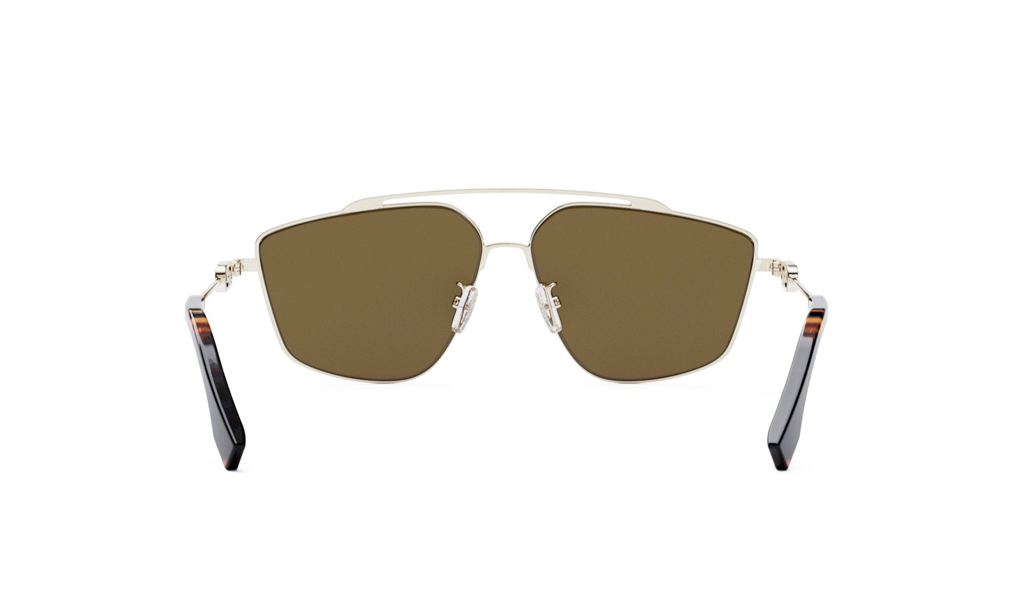 A pair of stylish sunglasses with a silver frame and dark brown lenses.