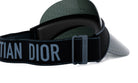 A black and gray Christian Dior sun visor with a black strap and a gray buckle.