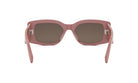 A pair of pink-framed sunglasses with dark lenses.