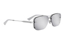 A pair of silver-framed sunglasses with a sleek, modern design.