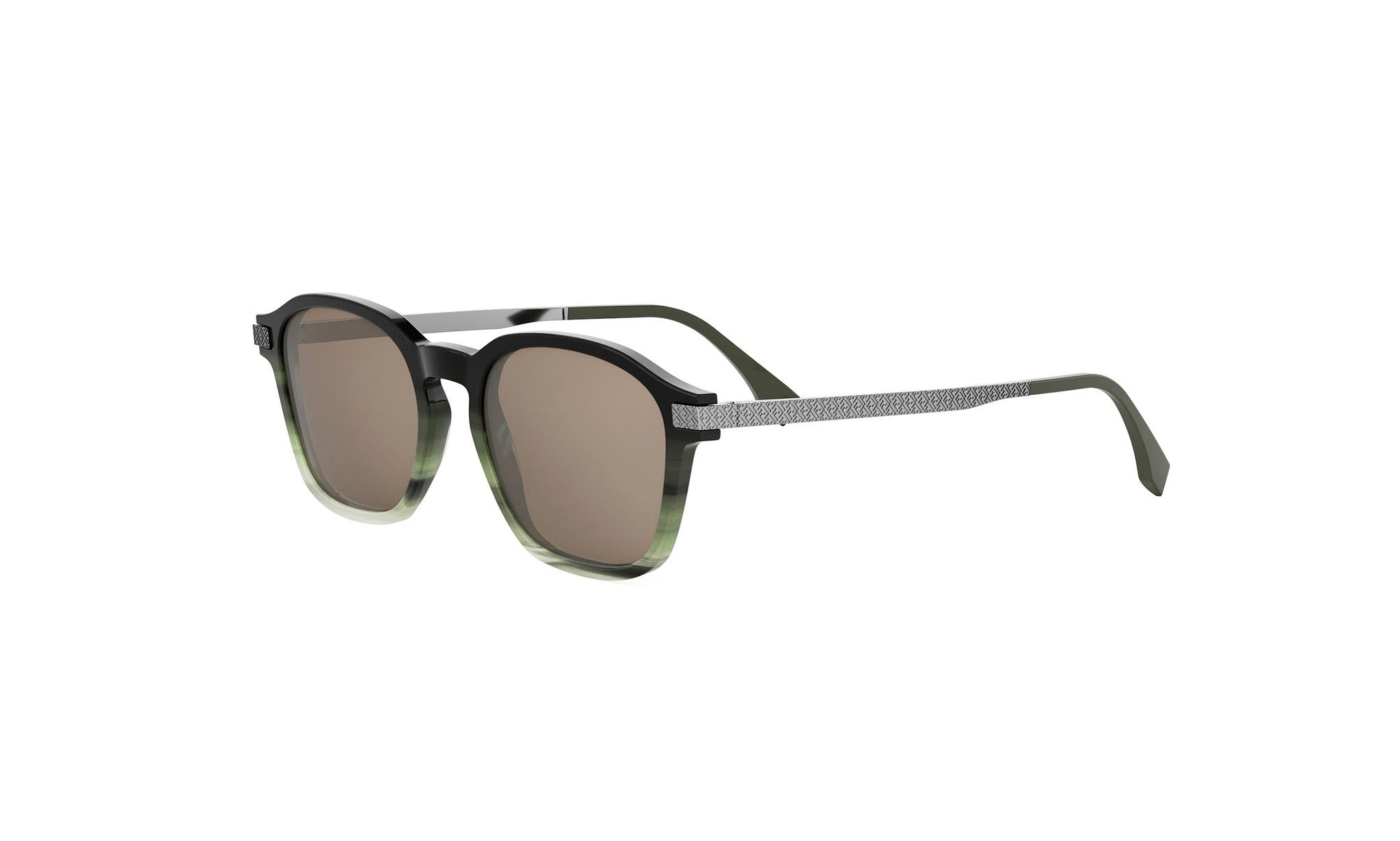 A pair of stylish sunglasses with a dark frame and a silver-colored frame.