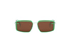A pair of green-framed sunglasses with brown lenses.