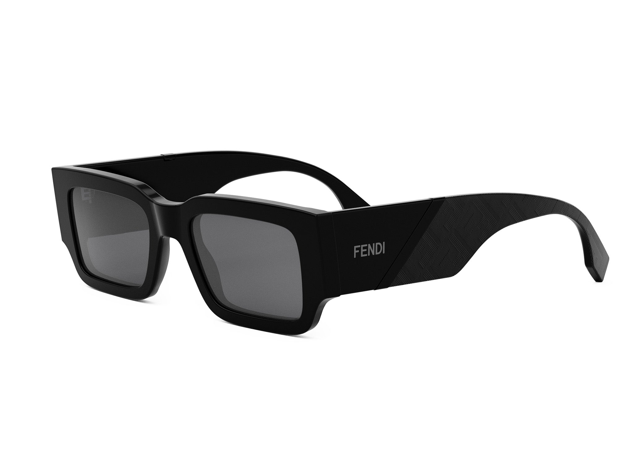 A pair of black Fendi sunglasses with dark lenses.