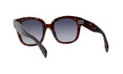 A pair of sunglasses with dark tortoiseshell frames and dark lenses.