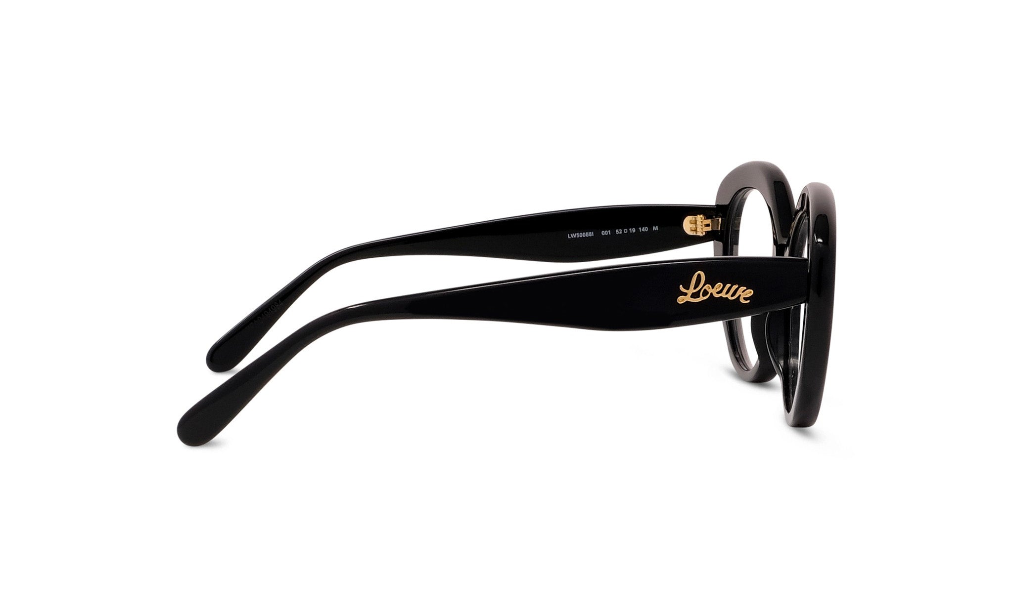 A pair of black-framed glasses with a gold "Lesse" logo on the temples.
