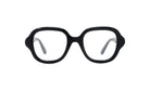 A pair of black-framed glasses with clear lenses.