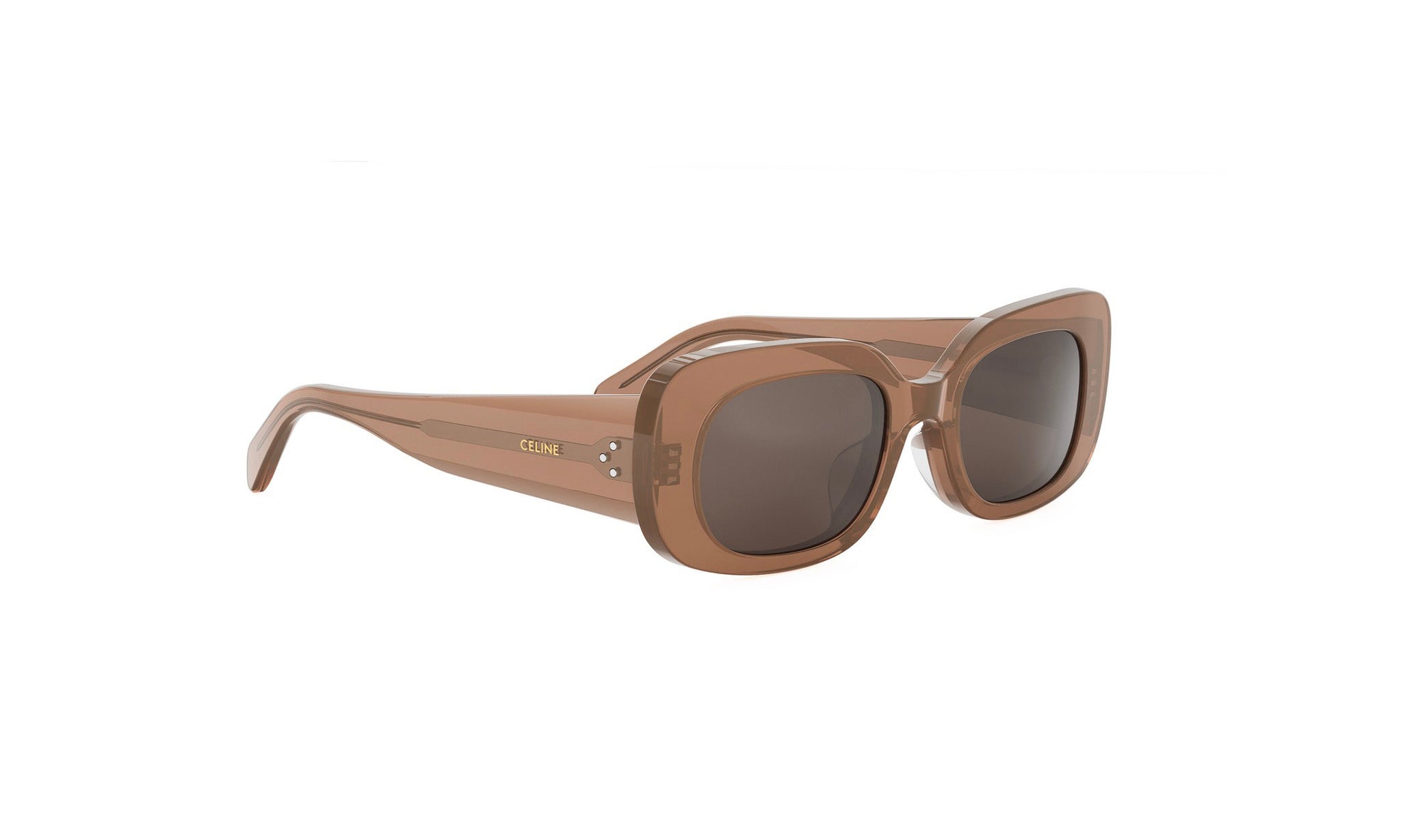 A pair of brown sunglasses with a distinctive frame design.