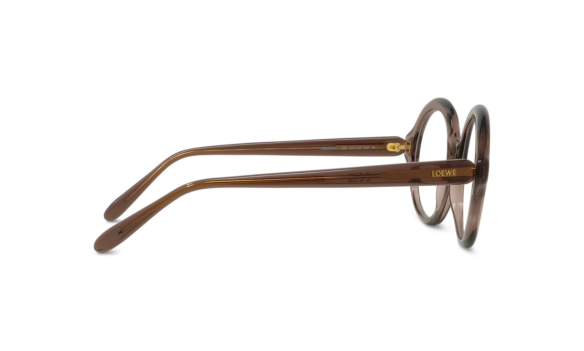 A pair of brown-framed glasses with the LESS THAN 500 characters logo visible.