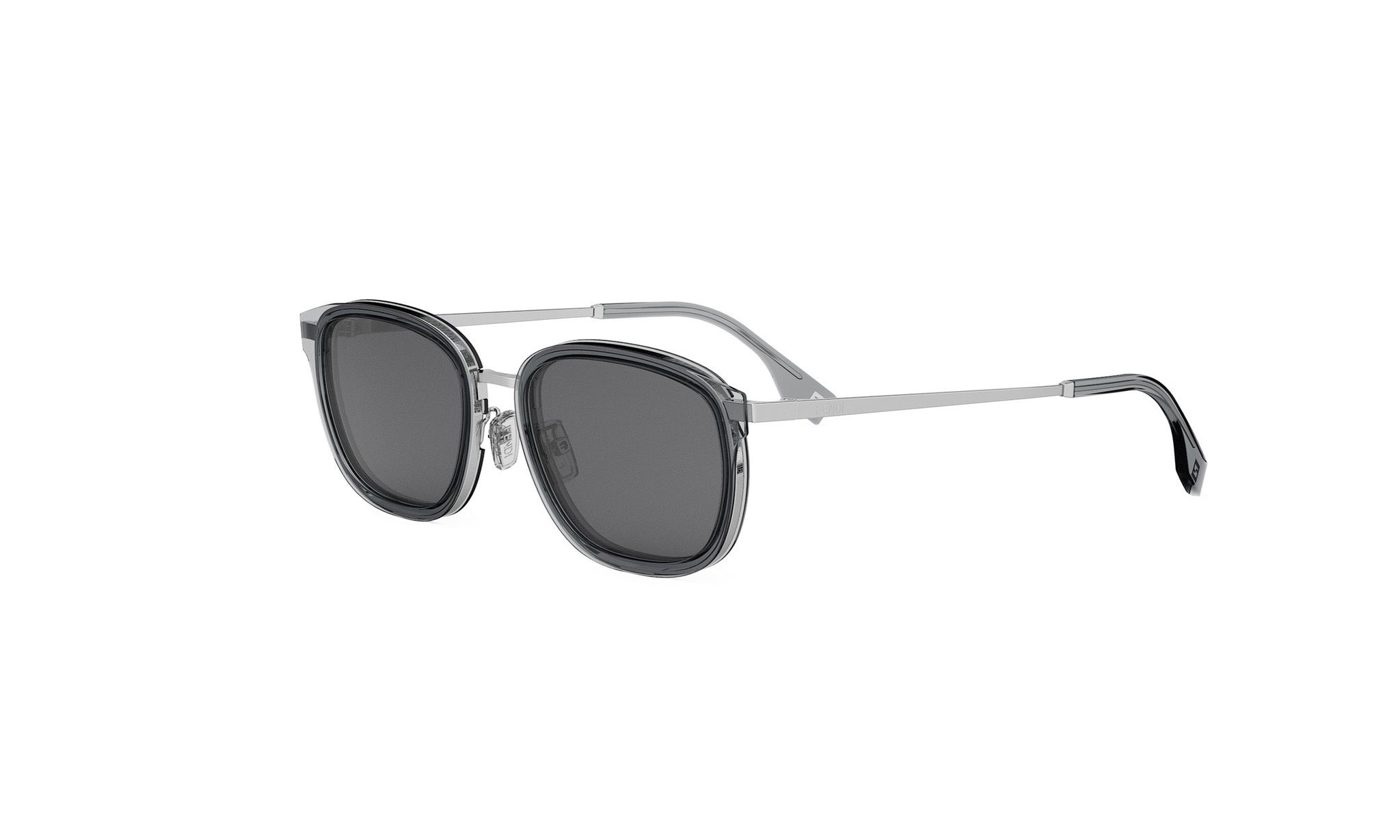A pair of black-framed sunglasses with a sleek, modern design.