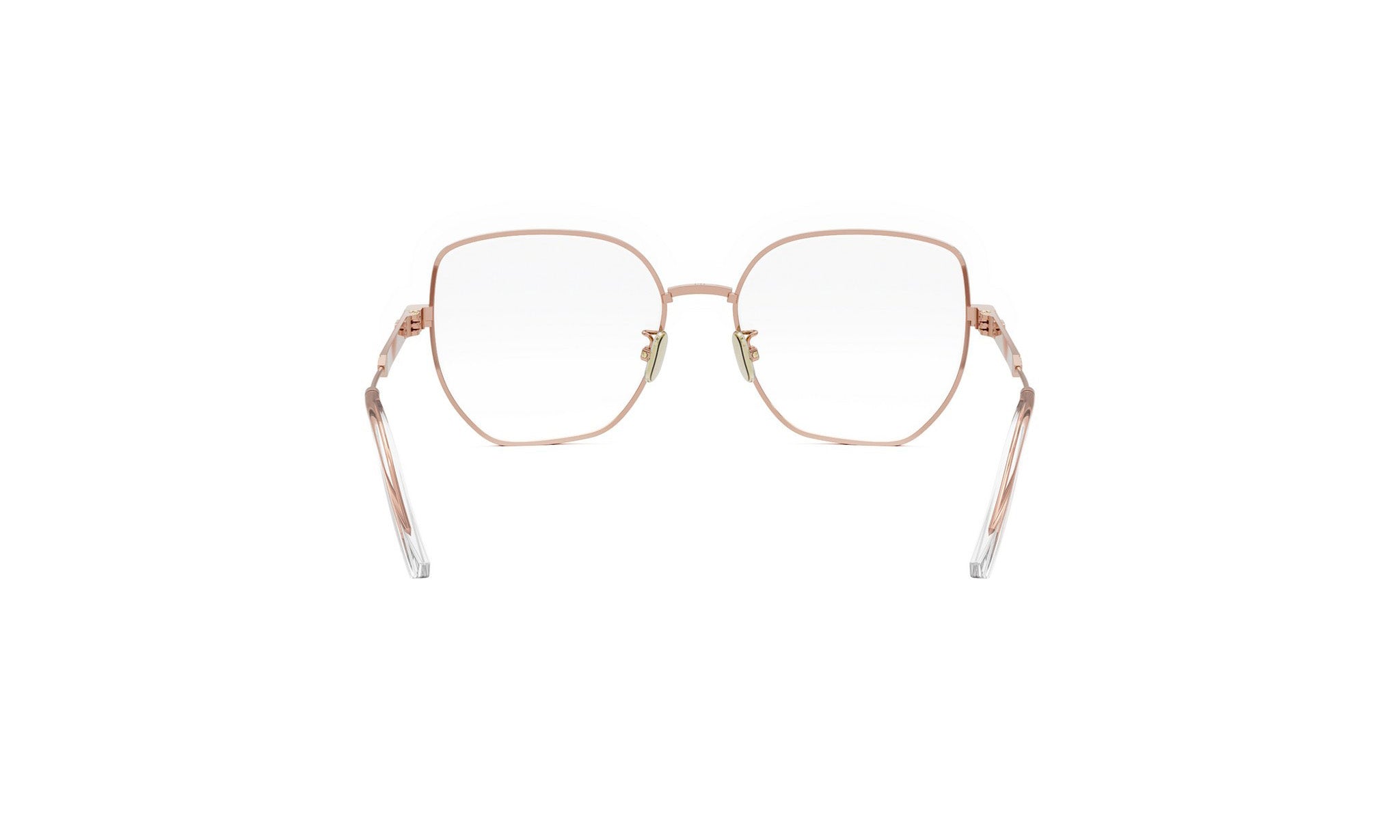 A pair of gold-colored, hexagonal-shaped glasses with clear lenses.