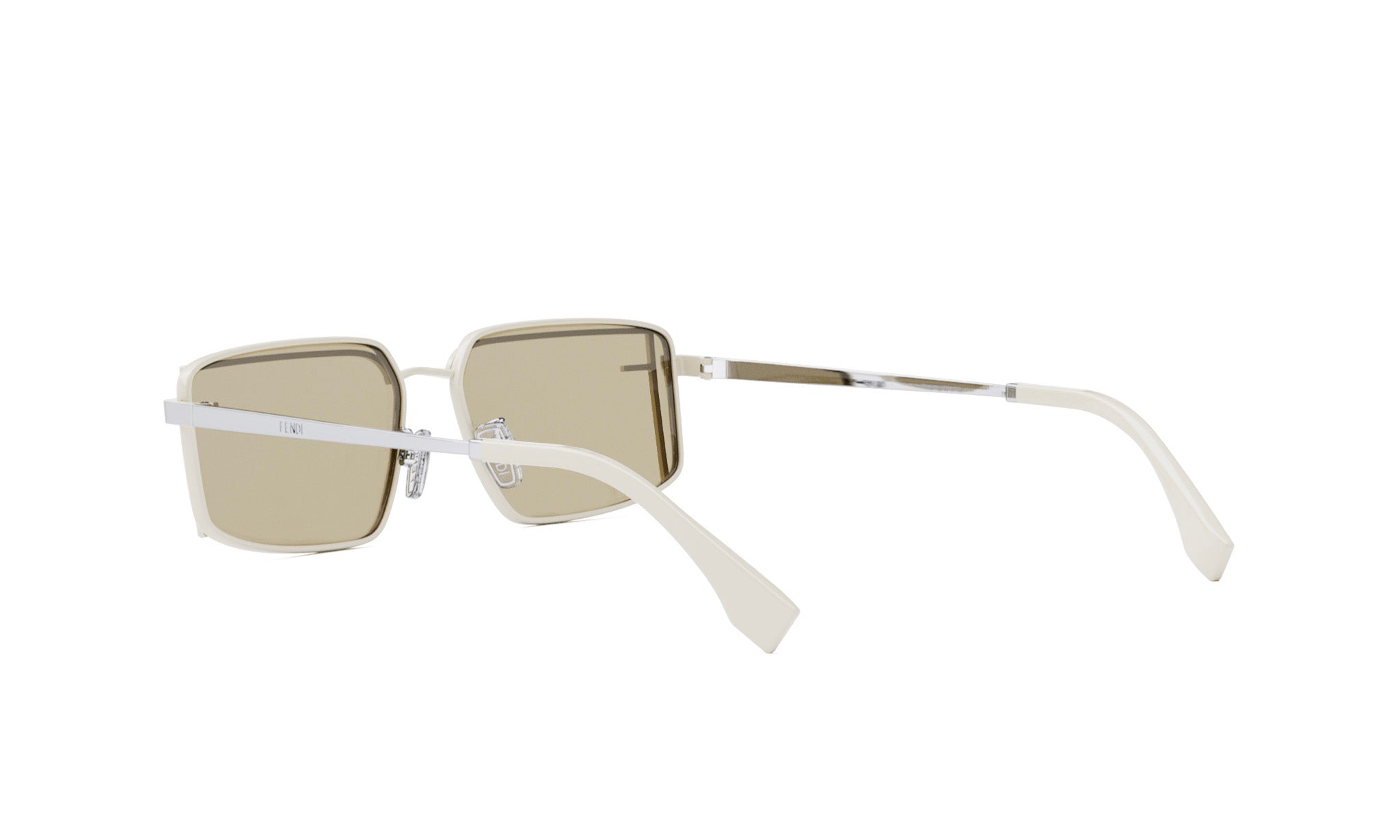 A pair of white-framed sunglasses with a dark tint, displayed against a white background.