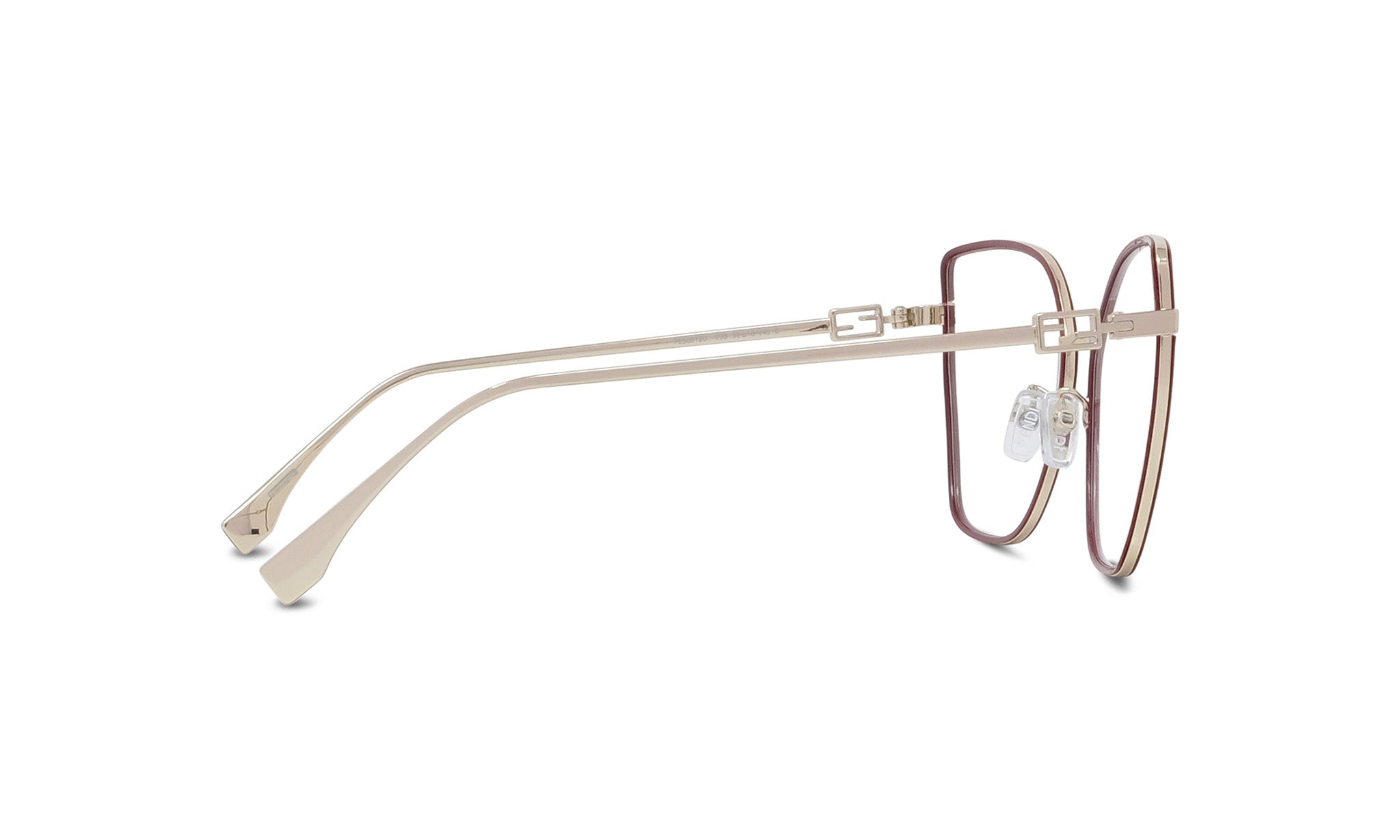 A pair of stylish, gold-colored eyeglasses with a sleek, modern design.