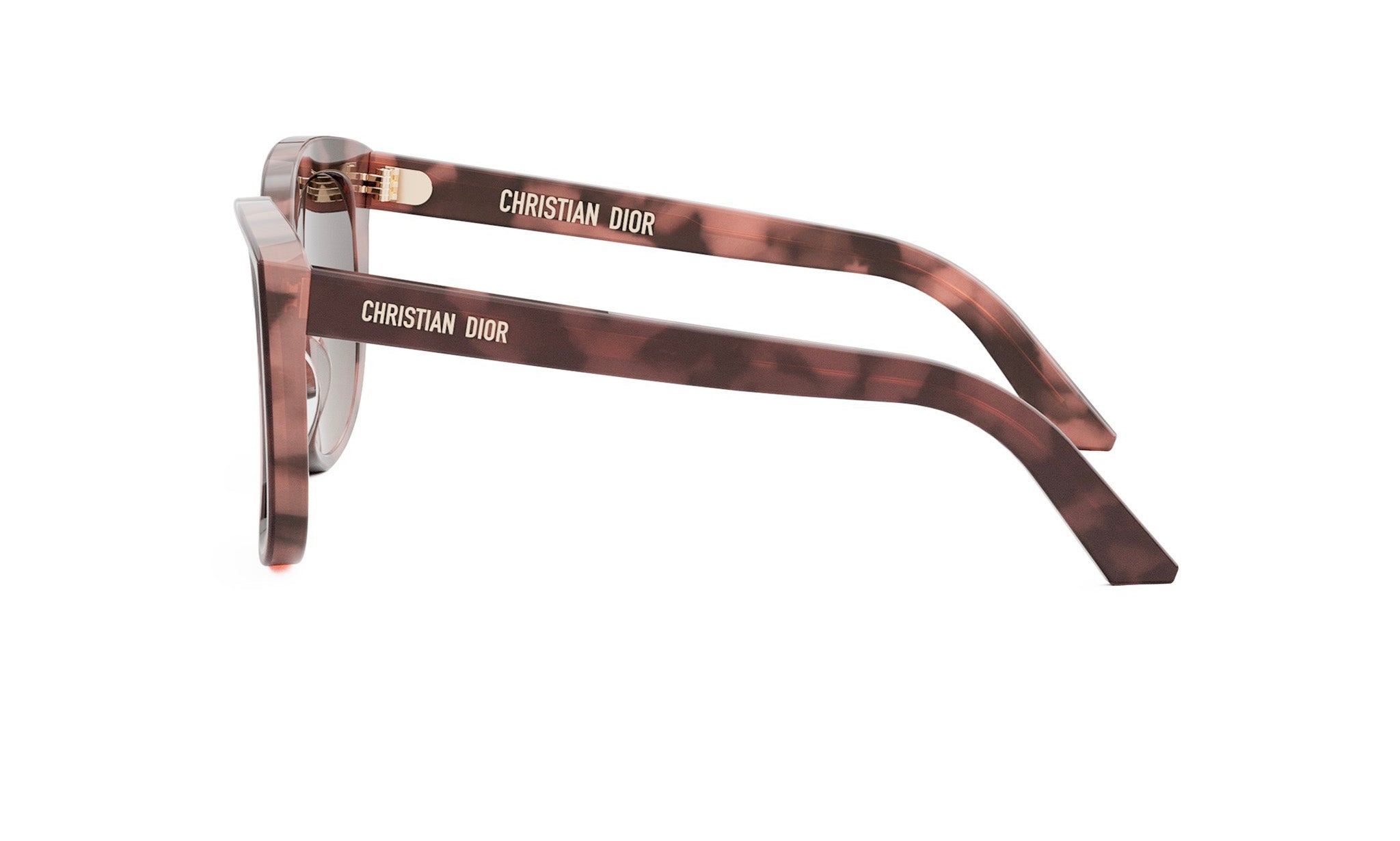 A pair of brown-tinted sunglasses with the brand name "Christian Dior" printed on the frame.