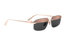 A pair of gold-toned rimless sunglasses with dark lenses.