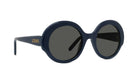 A pair of dark blue round sunglasses with the LEOVE brand name printed on the frame.