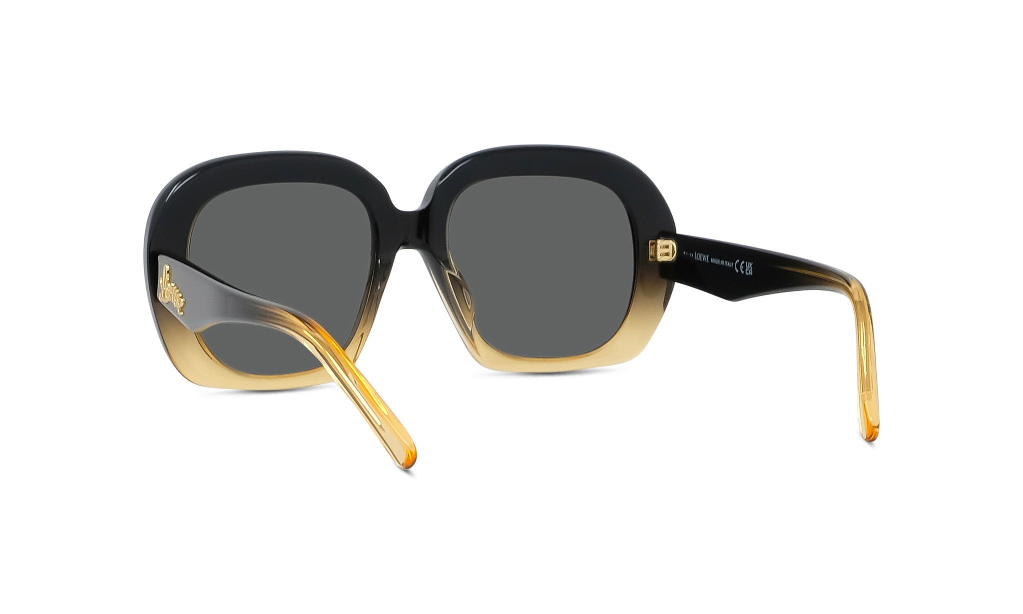 A pair of stylish sunglasses with a black frame and gold-toned temples.