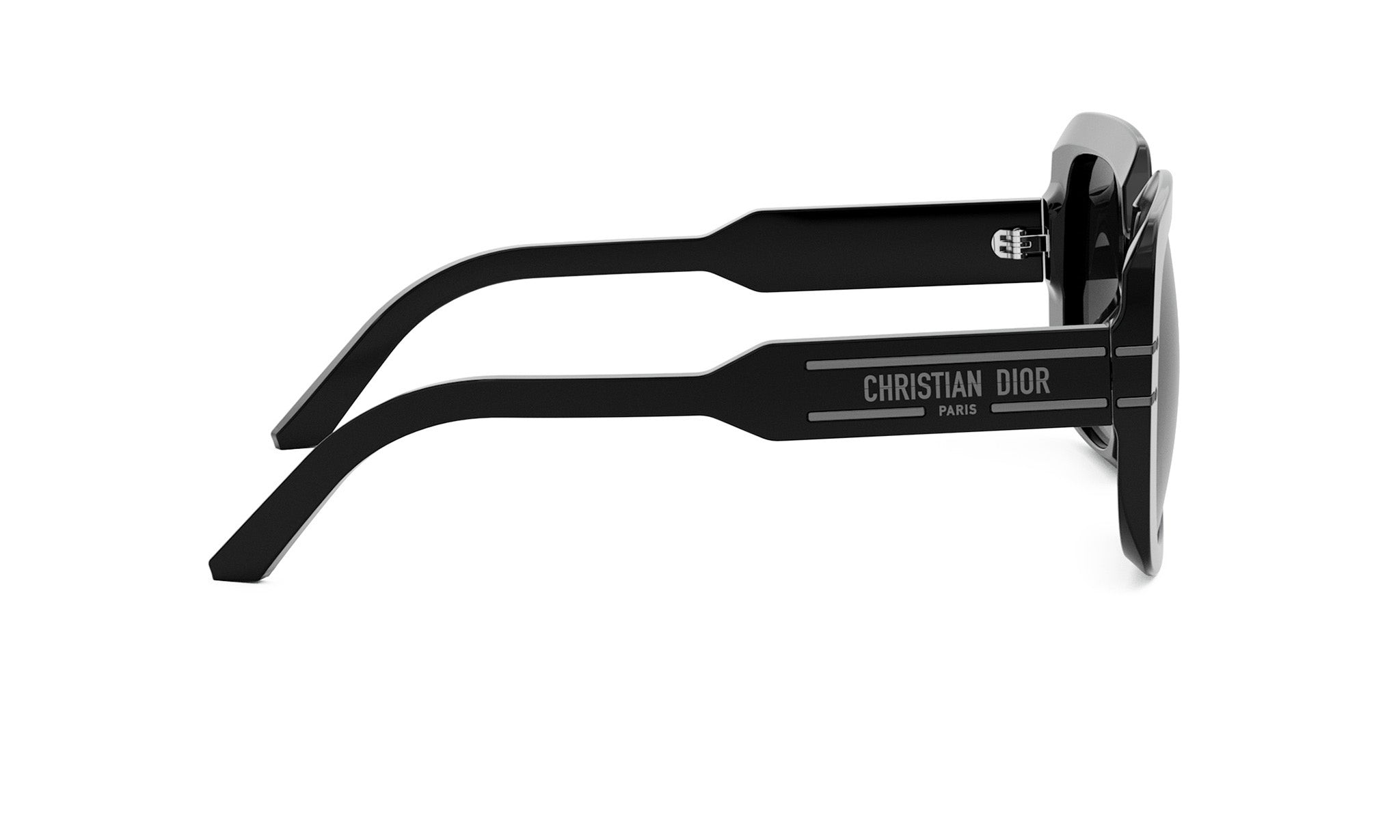A pair of black Christian Dior sunglasses with the brand name visible on the frame.