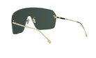 A pair of dark green-tinted sunglasses with gold-colored metal frames.