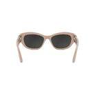 A pair of tan-colored sunglasses with dark lenses.