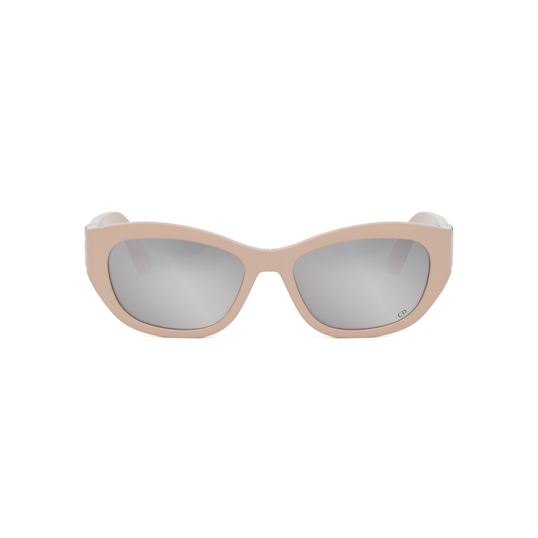 A pair of tan-colored sunglasses with a mirrored lens design.