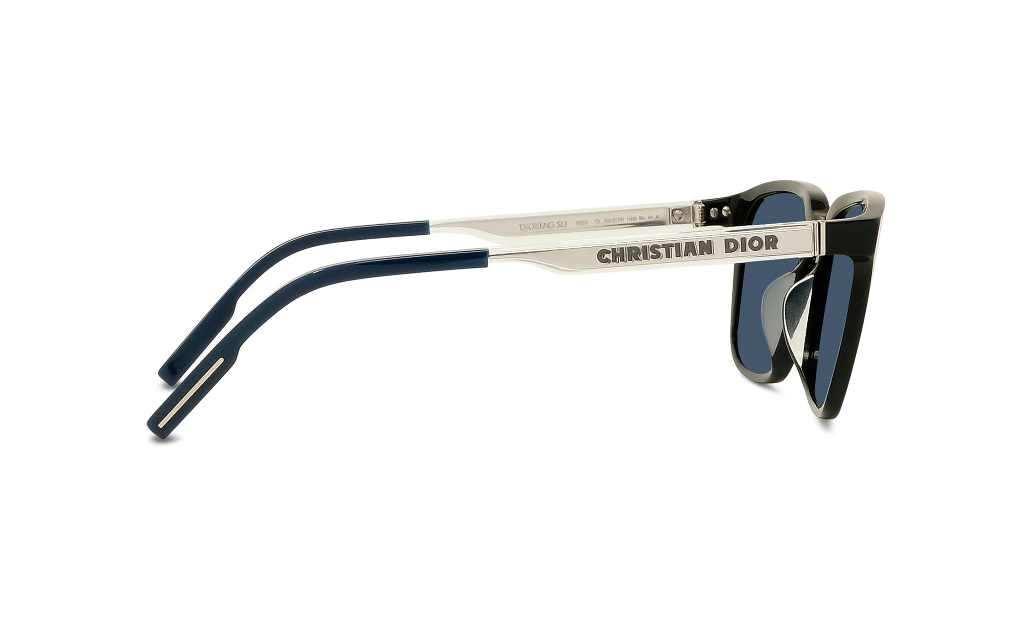 A pair of sunglasses with the brand name "Christian Dior" printed on the frame.